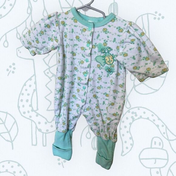 Infant Snugabye Convert-a-foot One Piece Sleeper Newborn Green Yellow Bugs - Picture 2 of 7